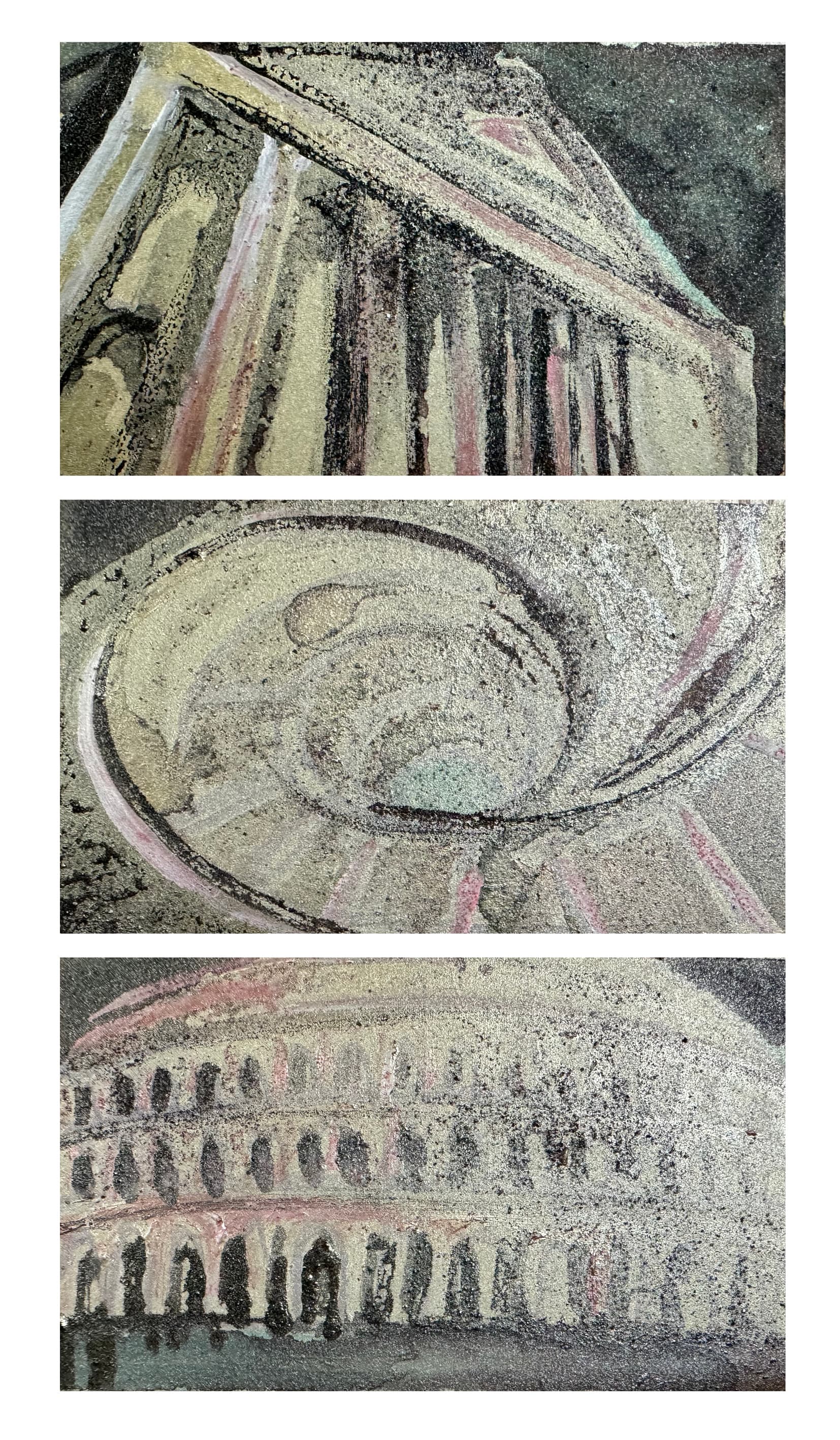 Pantheon<br/>
Vatican<br/>
Colosseum<br/>
<br/>
Kinderen zijn vaak verwonderd.<br/>
Waarom is de zee blauw?<br/>
Waarom wordt het donker?<br/>
Waarom is die meneer kaal?<br/>
Ergens op weg naar volwassenheid<br/>
verliezen de meesten van ons<br/>
die onbevangenheid.<br/>
Gaandeweg wordt het vuur<br/>
van de nieuwsgierigheid gedoofd:<br/>
die dingen zijn nu eenmaal<br/>
wat ze zijn, er is niets nieuws<br/>
onder de zon.<br/>
<br/>
En dat is jammer.<br/>
Verwondering<br/>
geeft je leven kleur,<br/>
helpt ons grenzen<br/>
te verleggen<br/>
en sport ons aan<br/>
om valse zekerheden<br/>
In vraag te stellen.<br/>
<br/>
(Caroline Pauwels)